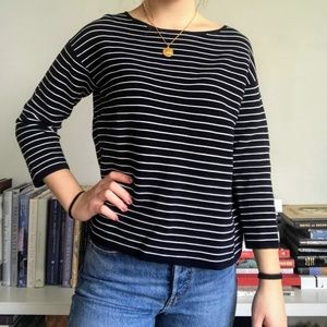 Uni Qlo Navy & White Striped Top
